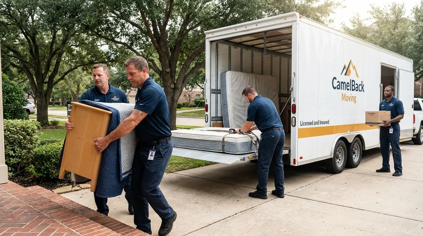 Crew loading residential truck for cross-state move from Thoreau, NM